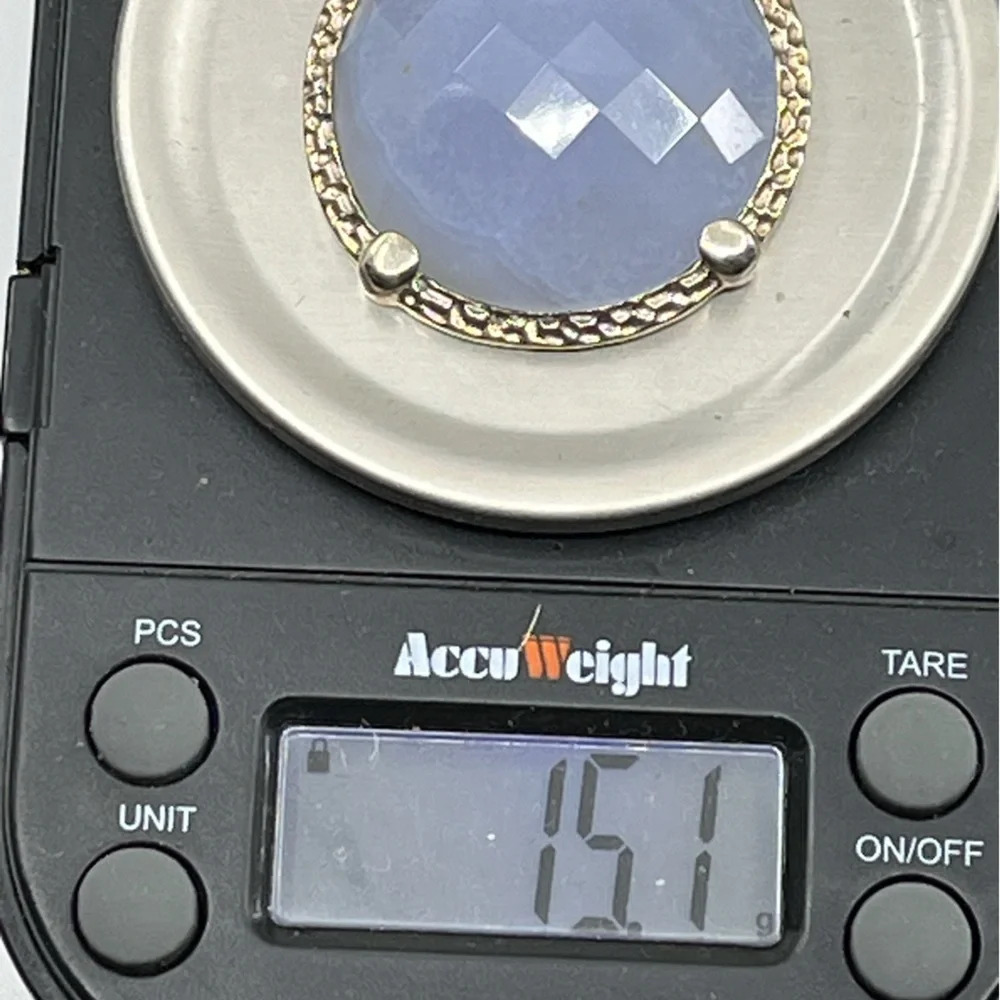 Vintage Signed Gerard Yosca Green Stone Necklace & Blue Chalcedony Pendant - Picture 12 of 16